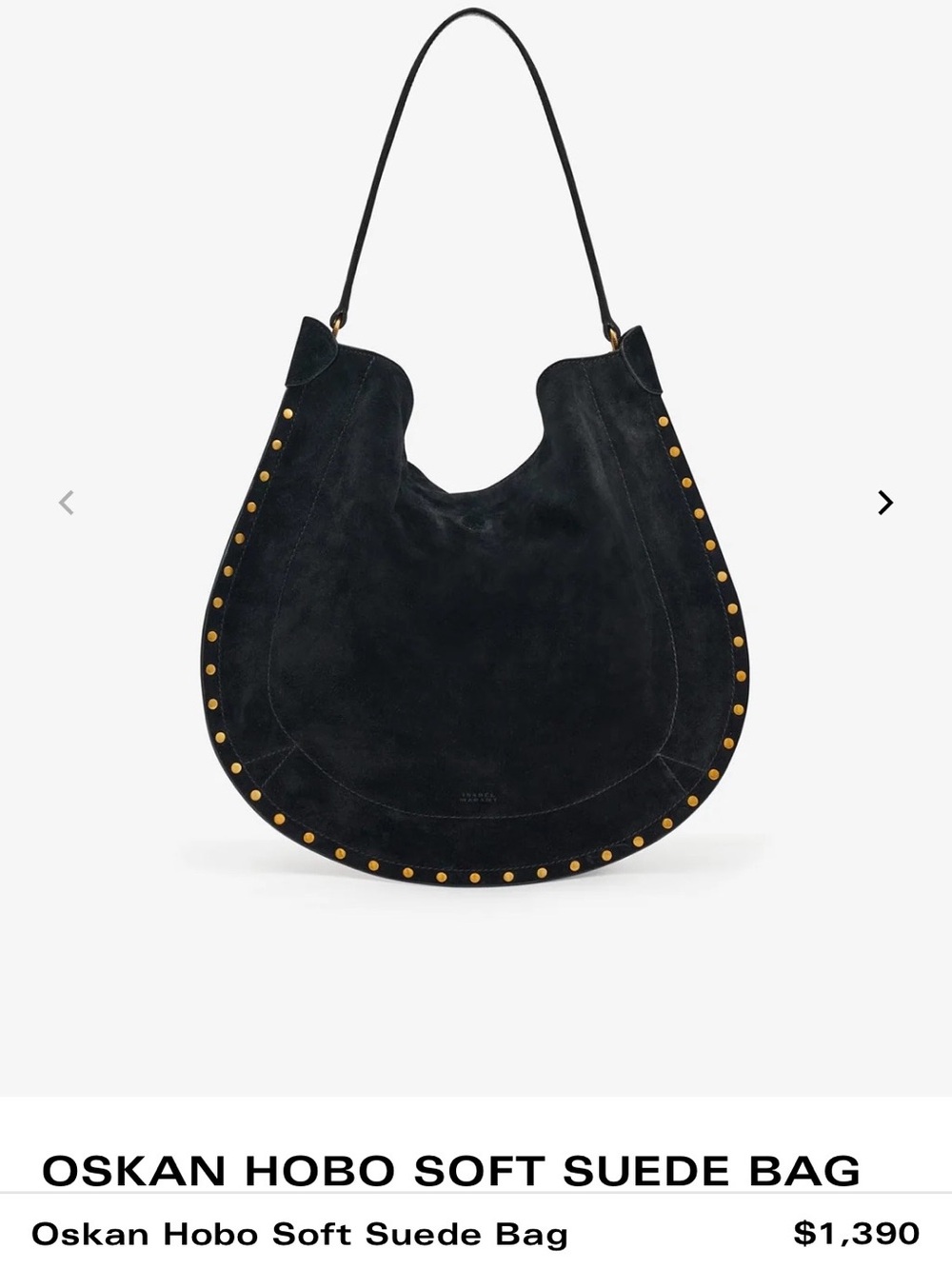 Isabel Marant Black Suede Hobo with Gold Studs